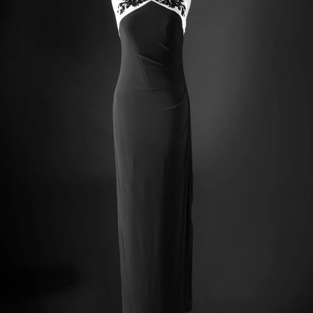 Lauren Ralph Lauren Evening Gown Black and White Embroidered Bodice 2 - Picture 11 of 13